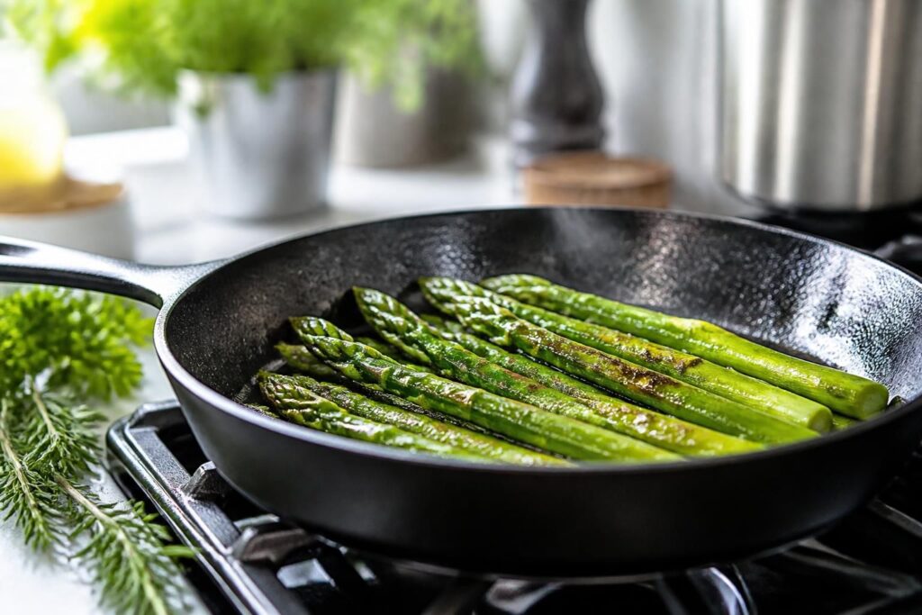découvrez comment cuisiner rapidement les asperges à la poêle pour révéler toute leur saveur fraîche et printanière, en un tour de main.