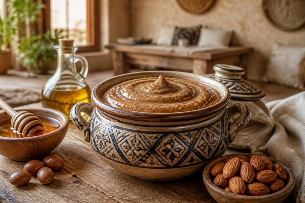découvrez l'amlou marocain, une pâte onctueuse aux vertus naturelles, idéale pour une maison écologique alliant tradition et bien-être.