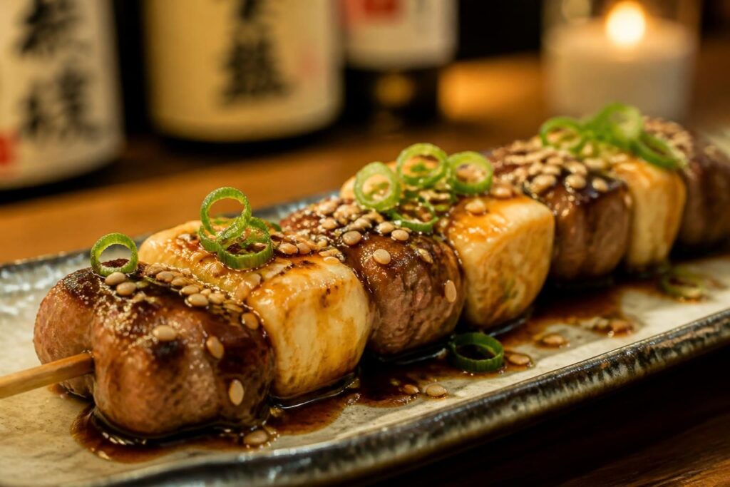 découvrez la brochette yakitori bœuf fromage, une alliance gourmande qui ravira vos papilles avec ses saveurs uniques et fondantes.
