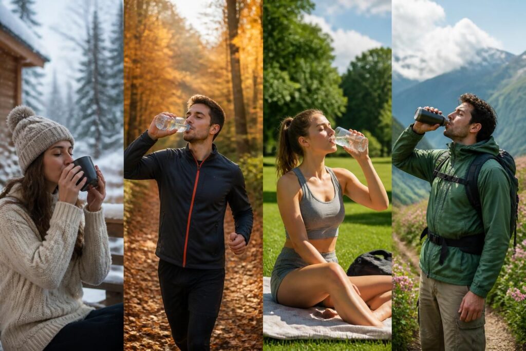 découvrez combien d'eau boire réellement selon la saison et votre niveau d'activité pour une hydratation optimale toute l'année.