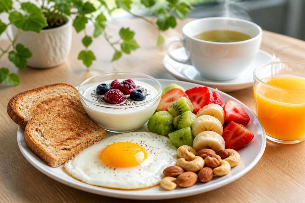 découvrez comment composer un petit-déjeuner équilibré pour bien démarrer la journée et tenir jusqu'au déjeuner avec des aliments sains et nutritifs.