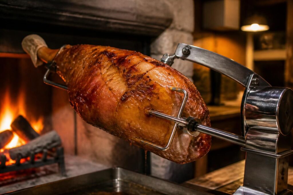 découvrez notre tourne broche pour jambon, l’accessoire indispensable pour une cuisson parfaite et savoureuse à chaque fois. facile à utiliser et idéal pour vos repas festifs.