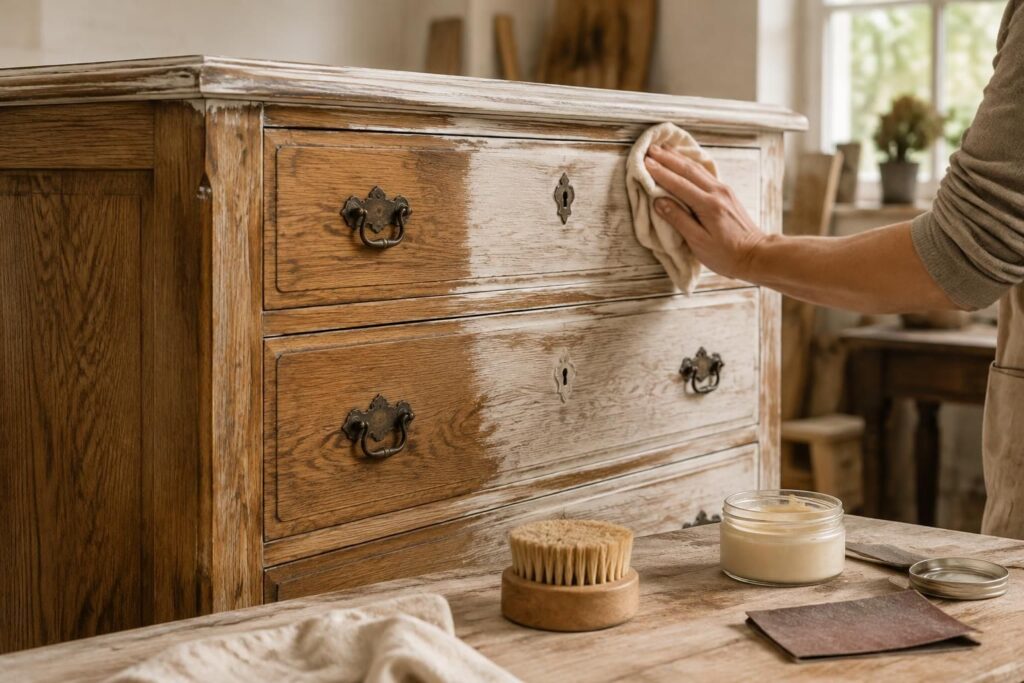 découvrez comment appliquer une peinture à effet cérusé et patiner un meuble en bois pour révéler son veinage et lui donner un charme authentique.
